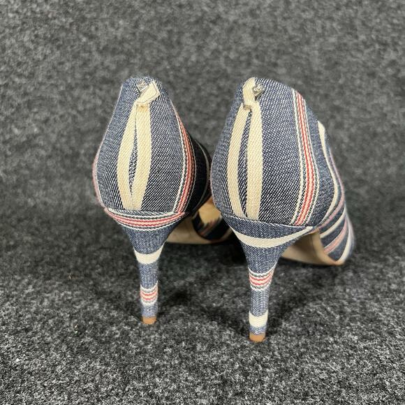 Women’s Sam Edelman Heels 6.5 Denim Stripe USA America Flag Patriotic - Picture 3 of 7